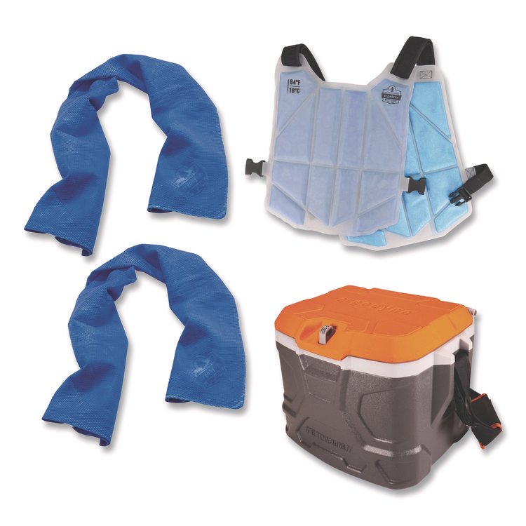 ergodyne Chill-Its 6671 Heat Stress Prevention Kit, 2 Towels, Vest, 17 qt Cooler (EGO12339)