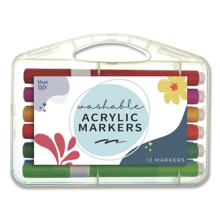 TPG Creations Washable Acrylic Markers, Fine Bullet Tip, Assorted Colors, 12/Pack (TPG496)