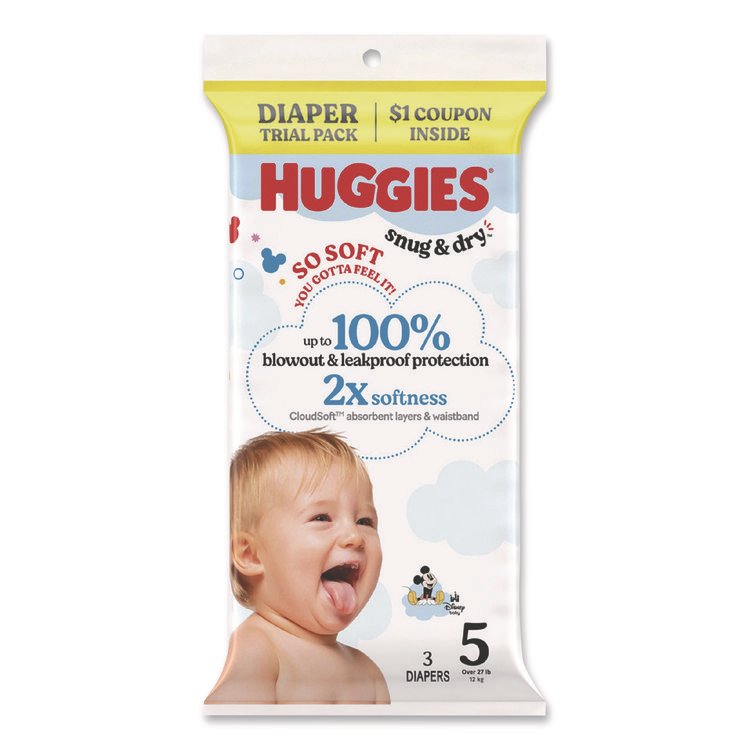 Huggies Snug and Dry, Size 5, Over 27 lbs, Disney Design, 3 Diapers/Pack, 30 Packs/Carton (KCM57031)