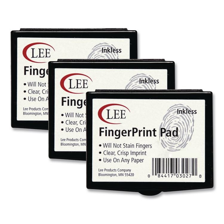 LEE Inkless Fingerprint Pad, 2.25" x 1.75", Black, 3/Pack (LEE03037)