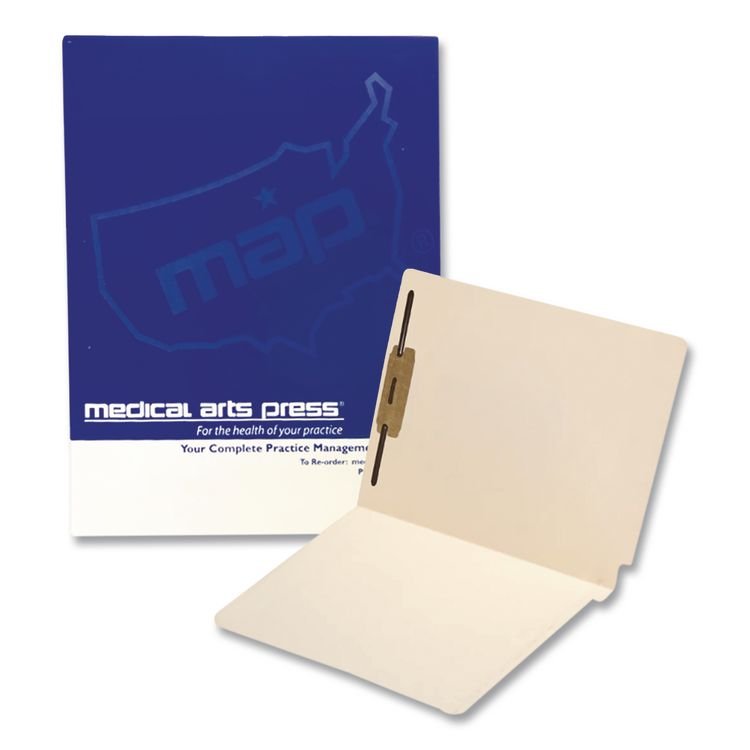 Medical Arts Press End Tab Fastener File Folder, Embossed Labeling Lines, 0.75" Expansion, 1 Fastener, Letter Size, Manila Exterior, 250/Box (MAQ31458B)