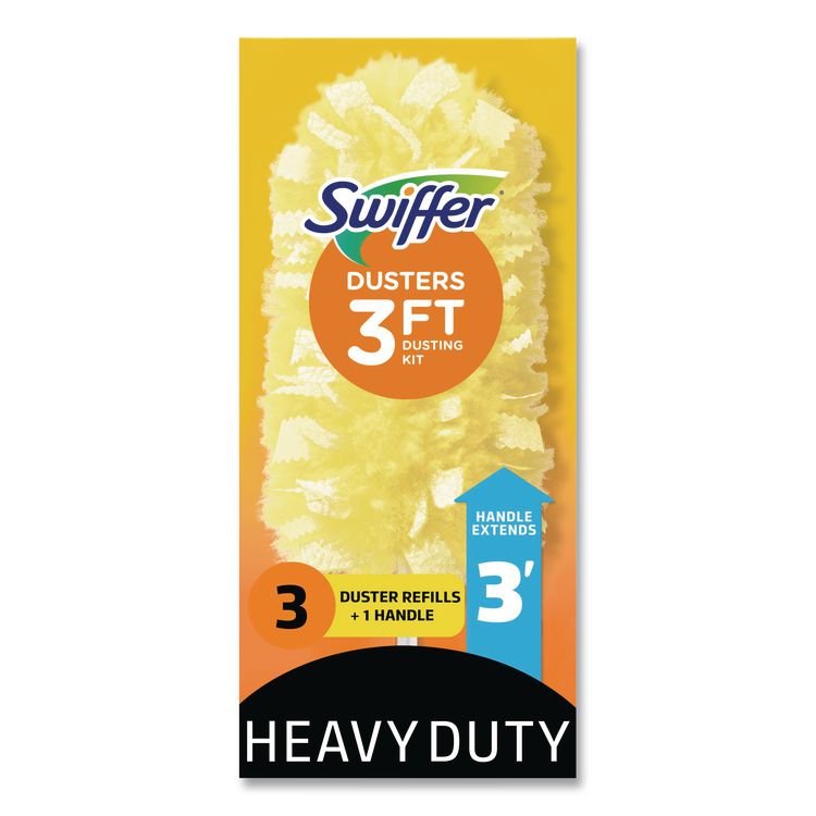 Swiffer Heavy Duty Dusters with Extendable Handle, Plastic Handle Extends to 3 ft, 1 Handle and 3 Dusters/Kit, 6 Kits/Carton (PGC82074CT)
