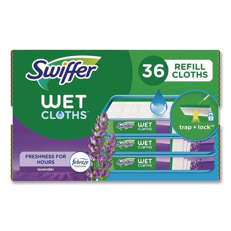 Swiffer Wet Refill Cloths, 10 x 8, Lavender Vanilla and Comfort, White, 36/Carton (PGC55311)
