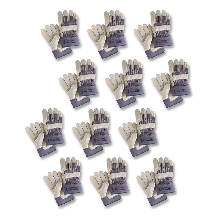 MCR Safety Mustang Leather Palm Gloves, Gunn Cut, Wing Thumb, Large, Blue/Cream, 12 Pairs (MPG1935L)