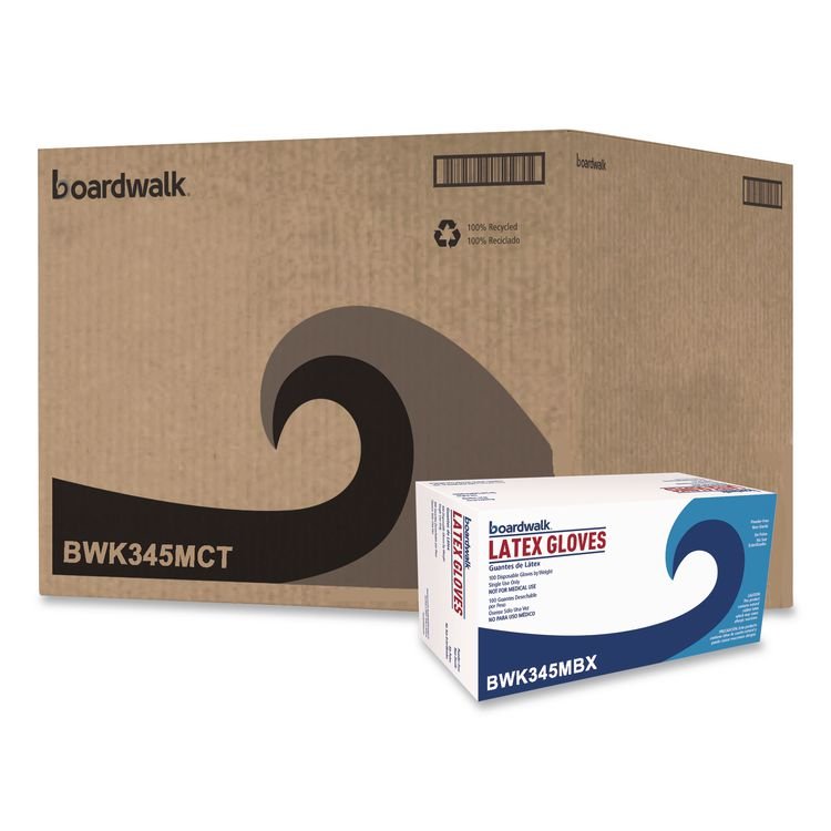 Boardwalk General-Purpose Latex Gloves, Powder-Free, Medium, 4.4 mil Thick, 9.5" Long, Natural, 100/Box, 10 Boxes/Carton (BWK345MCT)