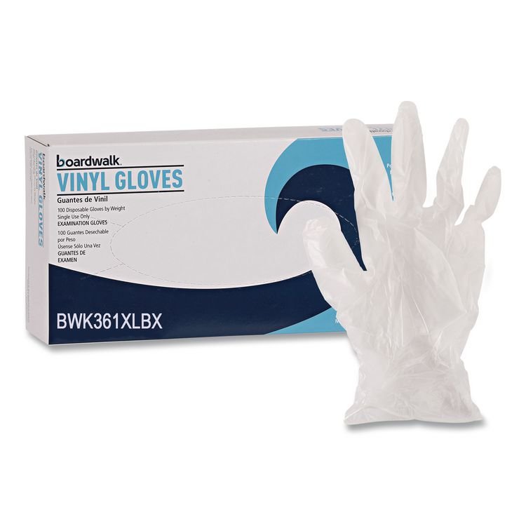 Boardwalk Exam Vinyl Gloves, Powder-Free, X-Large, 3.6 mil Thick, 9.5" Long, Clear, 100/Box (BWK361XLBX)
