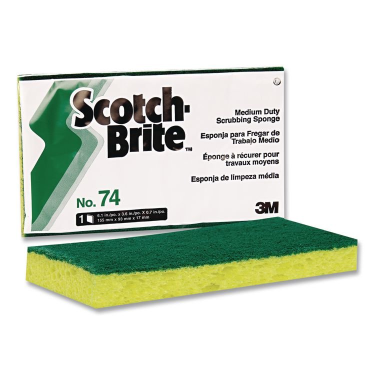 Scotch-Brite PROFESSIONAL Medium-Duty Scrubbing Sponge, 3.6 x 6.1, 0.7" Thick, Yellow/Green (MMM74EA)