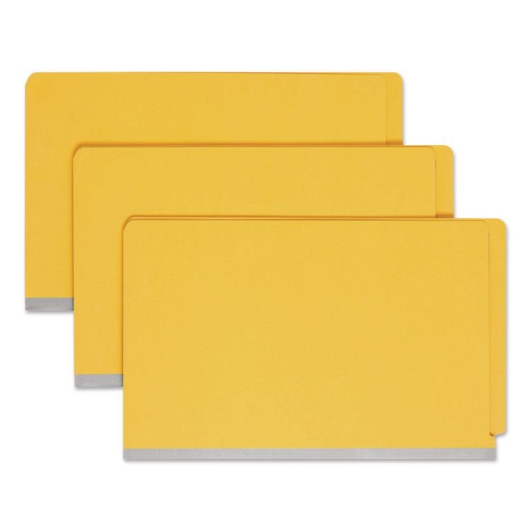 Smead End Tab Pressboard Classification Folders, Six SafeSHIELD Fasteners, 2" Expansion, 2 Dividers, Legal Size, Yellow, 10/Box (SMD29789)