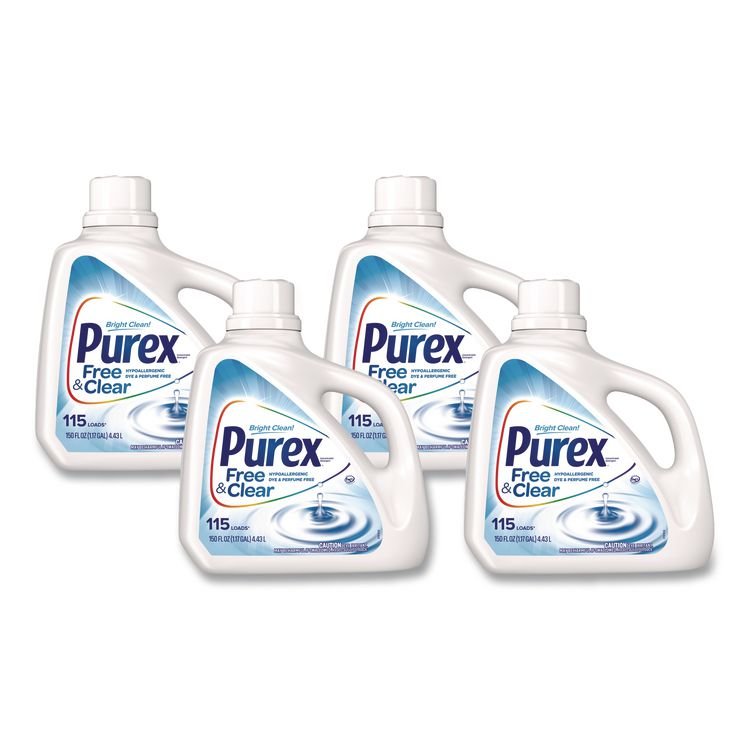 Purex Free and Clear Liquid HE Laundry Detergent, Unscented, 150 oz Bottle, 4/Carton (DIA05020)