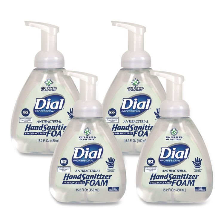 Dial Professional Antibacterial Foam Hand Sanitizer, 15.2 oz Pump Bottle, Fragrance-Free, 4/Carton (DIA06040)