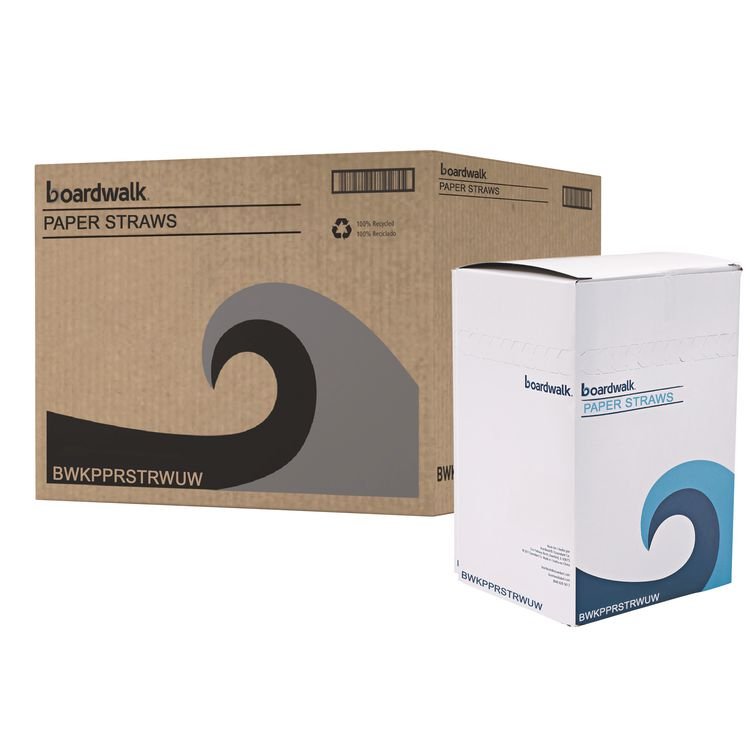 Boardwalk Unwrapped Paper Straws, 7.75" x 0.25" White, 4,800 Straws/Carton (BWKPPRSTRWUW)