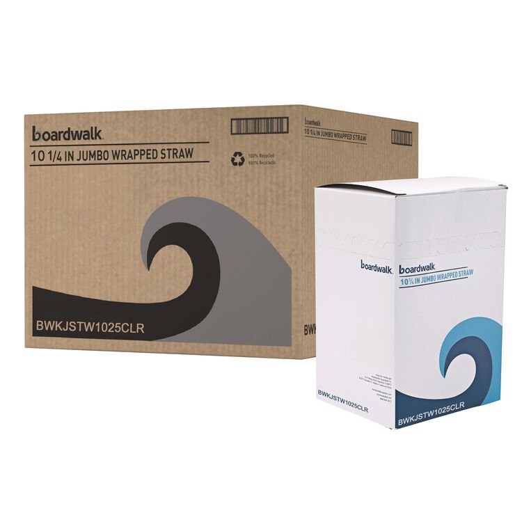 Boardwalk Wrapped Giant Straws, 10.25", Polypropylene, Clear, 100/Pack, 10 Packs/Carton (BWKJSTW1025CLR)