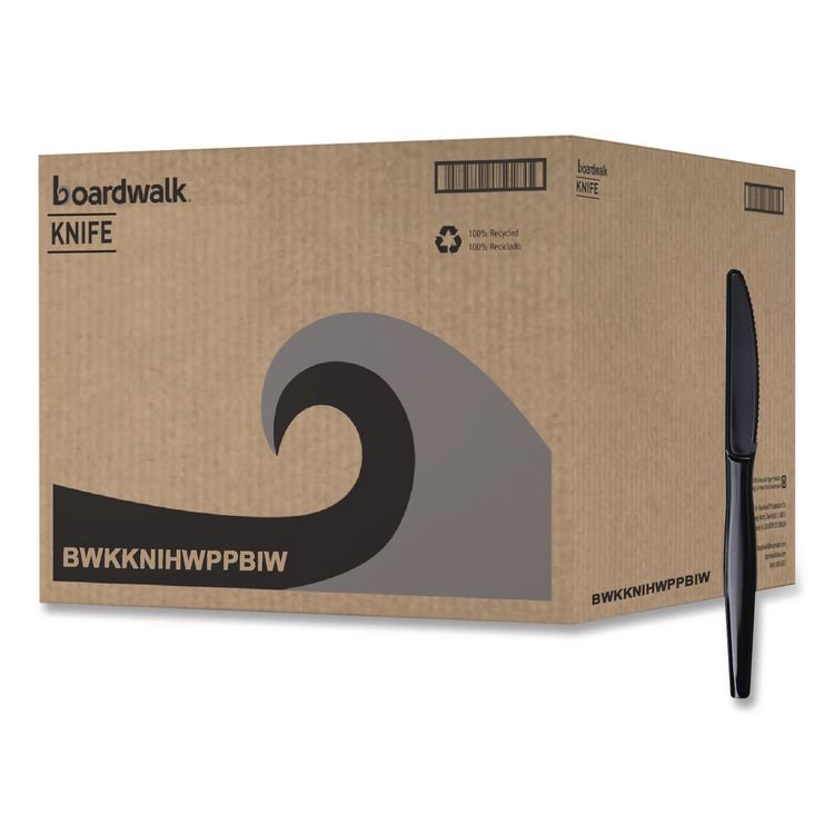 Boardwalk Heavyweight Wrapped Polypropylene Cutlery, Knife, Plastic, Black, 1,000/Carton (BWKKNIHWPPBIW)