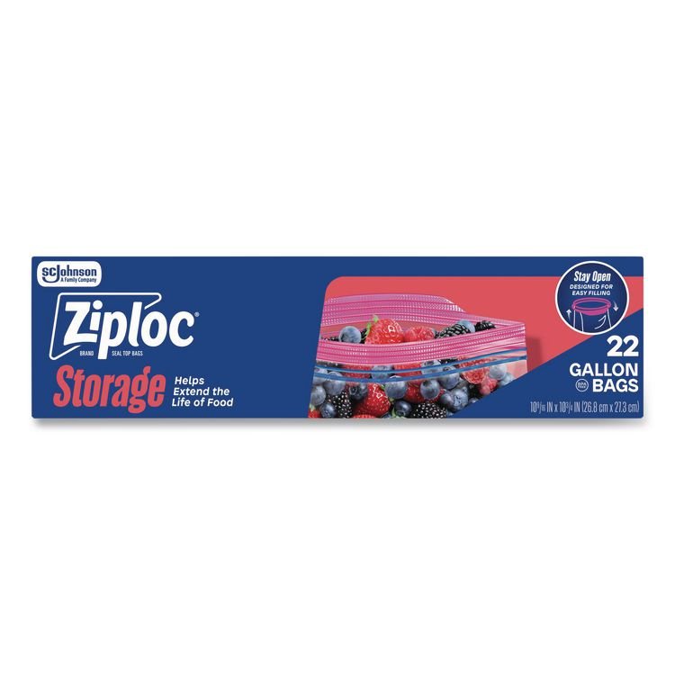 Ziploc Double Zipper Storage Bags, Triple System Seal, Gallon, 9.6" x 12.1", Clear, 22 Bags/Box, 12 Boxes/Carton (SJN383231)