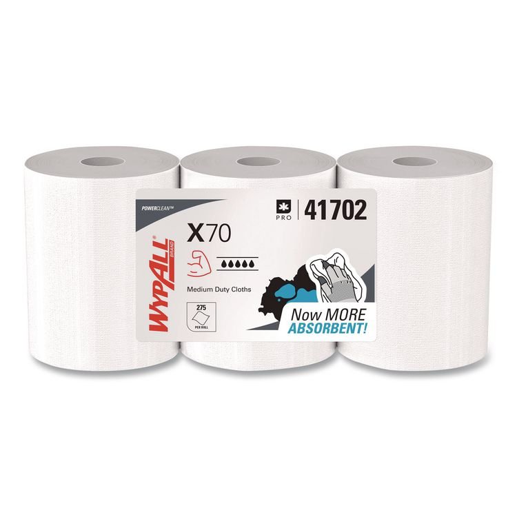 WypAll X70 Cloths, Center-Pull, 9.8 x 12.2, White, 275/Roll, 3 Rolls/Carton (KCC41702)