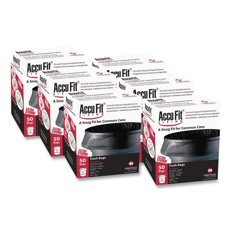 AccuFit Linear Low Density Can Liners with AccuFit Sizing, 44 gal, 0.9 mil, 37" x 50", Black, 50 Bags/Box, 4 Boxes/Carton (HERH7450TKRC1CT)