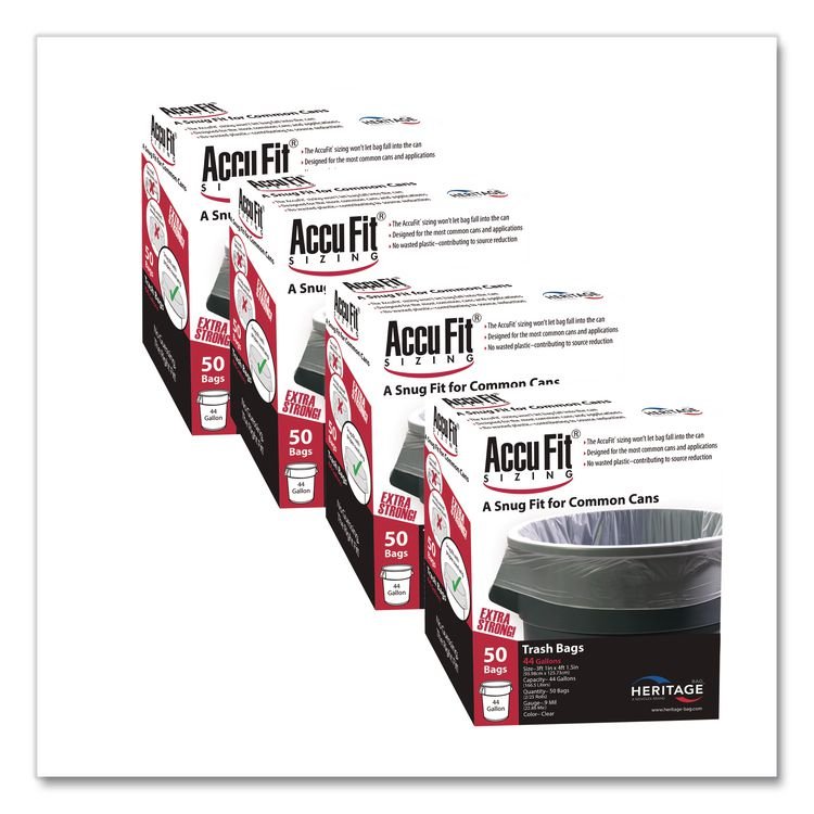 AccuFit Linear Low Density Can Liners with AccuFit Sizing, 44 gal, 0.9 mil, 37" x 50", Clear, 50 Bags/Box, 4 Boxes/Carton (HERH7450TCRC1CT)