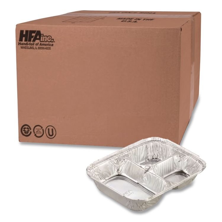 HFA Aluminum Oblong Container with Lid, 3 Compartments, 24 oz, 8.5 x 6.38 x 1.47, Silver, 250/Carton (HFA204535250W)