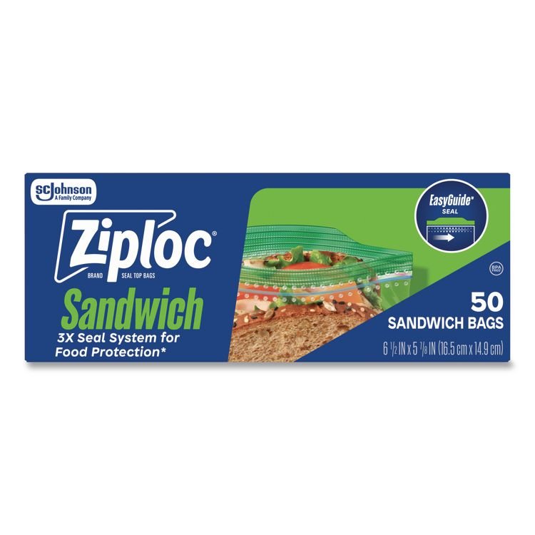 Ziploc Resealable Sandwich Bags, 6.5" x 5.88", Clear, 50/Box (SJN383179BX)