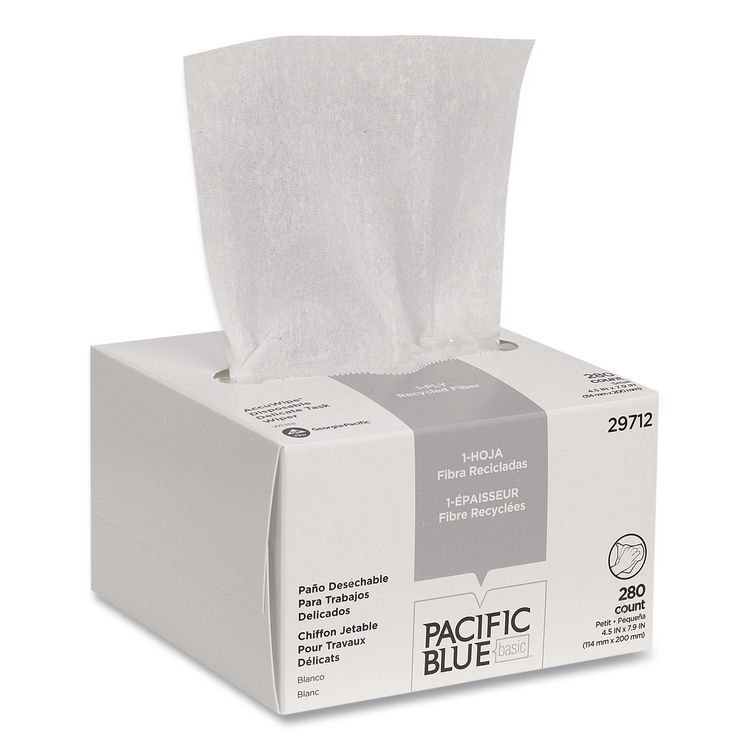 Georgia Pacific Professional AccuWipe Recycled One-Ply Delicate Task Wipers, 1-Ply, 4.5 x 8.25, Unscented, White, 280/Box (GPC29712)
