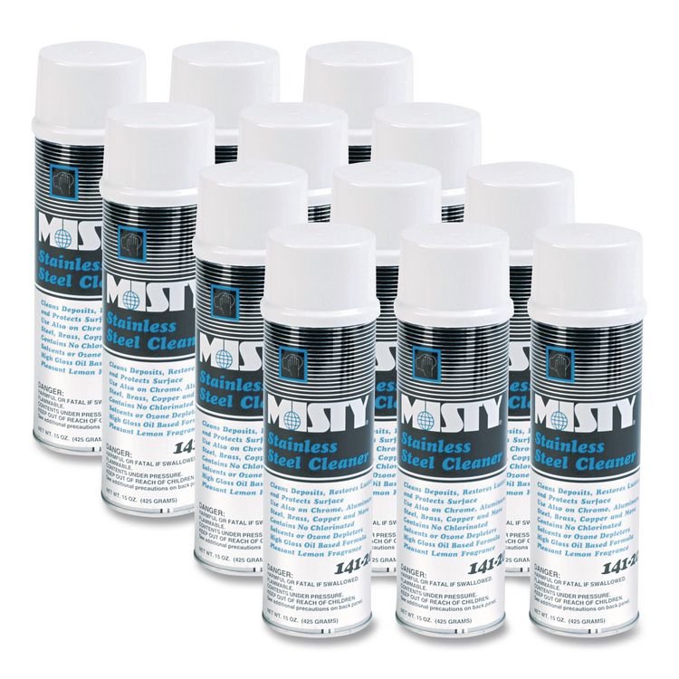 Misty Stainless Steel Cleaner and Polish, Lemon Scent, 15 oz Aerosol Spray, 12/Carton (AMR1001541)
