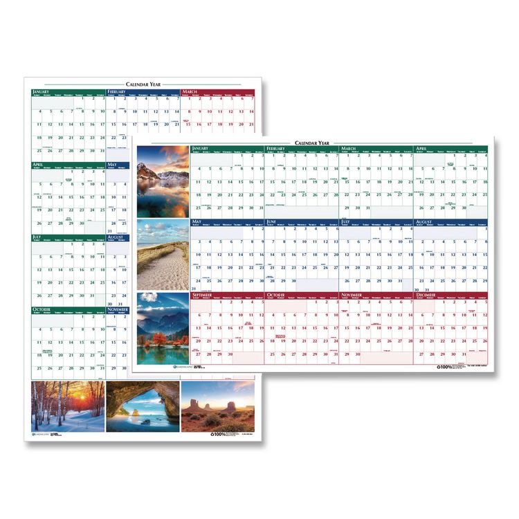 House of Doolittle Earthscapes Recycled Reversible/Erasable Yearly Wall Calendar, Nature Photos, 24 x 37, White Sheets, 12-Month (Jan-Dec): 2026 (HOD393)