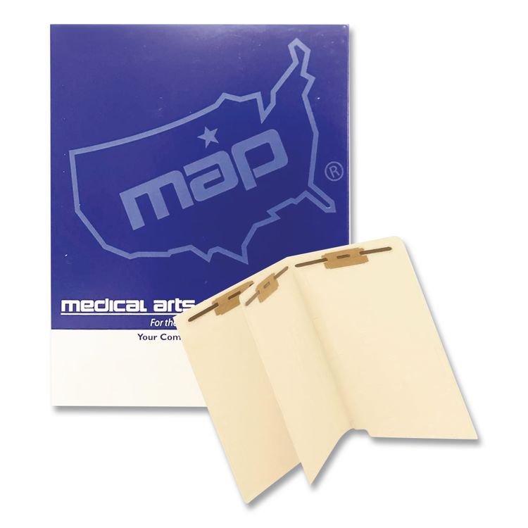 Medical Arts Press End Tab Classification Folders, 0.75" Expansion, 1 Divider, 4 Fasteners, Letter Size, Manila Exterior, 200/Box (MAQ52353B)