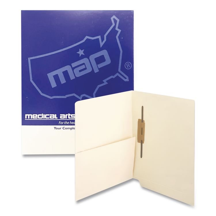 Medical Arts Press Slash Pocket End Tab Fastener Folders, Spine-Oriented Fastener, 1 Fastener, Letter Size, Manila Exterior, 50/Box (MAQ52408)