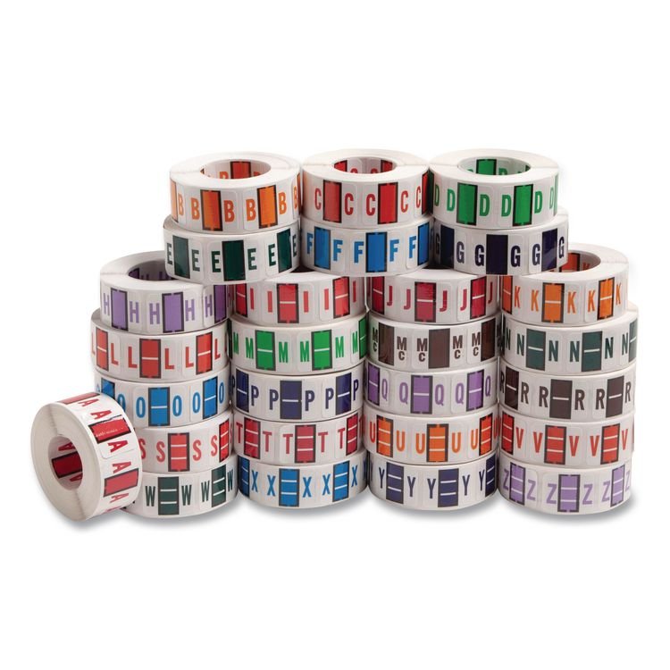 Smead A-Z Color-Coded End Tab Filing Labels, A-Z, 1 x 1.25, White, 500/Roll, 26 Rolls/Box (SMD67070)