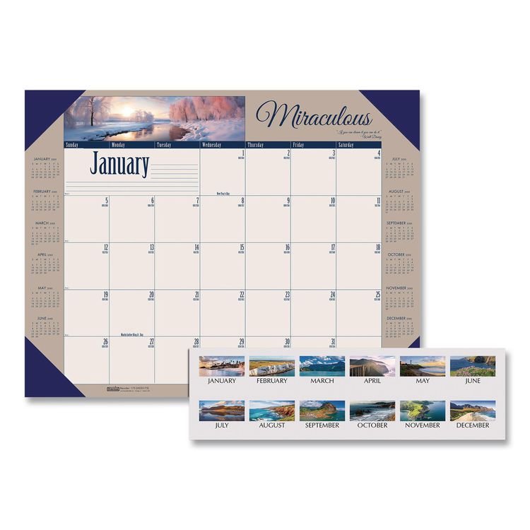 House of Doolittle Earthscapes Recycled Monthly Desk Pad Calendar, Motivational Photos, 22 x 17, Blue Binding/Corners, 12-Month (Jan-Dec): 2026 (HOD175)