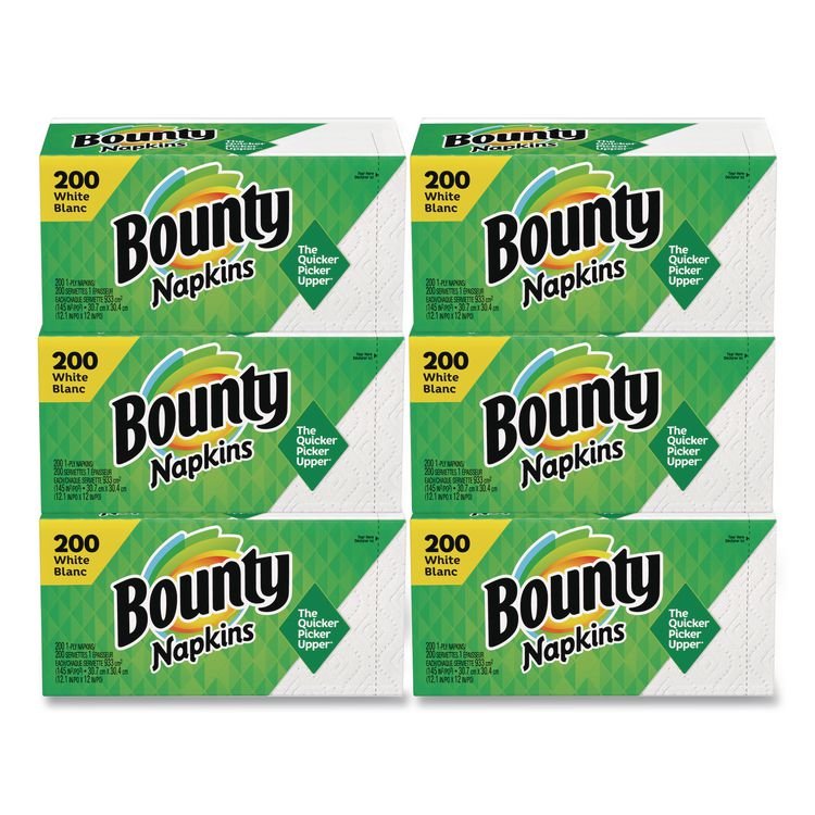 Bounty Quilted Napkins, 1-Ply, 12 1/10 x 12, White, 200/Pack, 8 Pack/Carton (PGC96595CT)