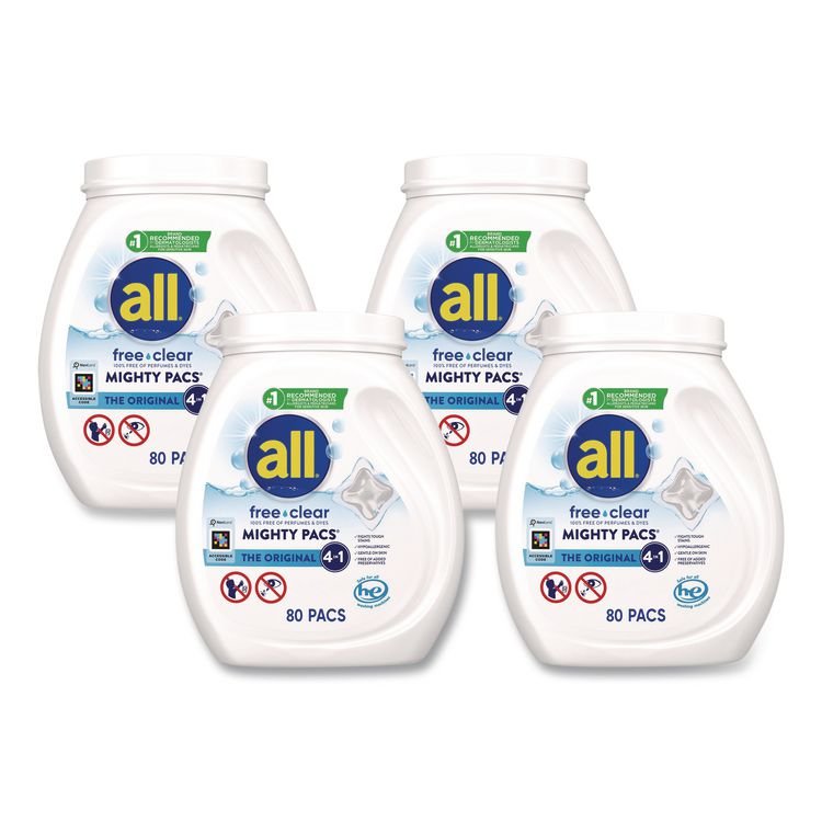 DIAL PROFESSIONAL MIGHTY PACS Free Clear Laundry Detergent, 80 Pods/Tub, 4 Tubs/Carton (DIA47508)