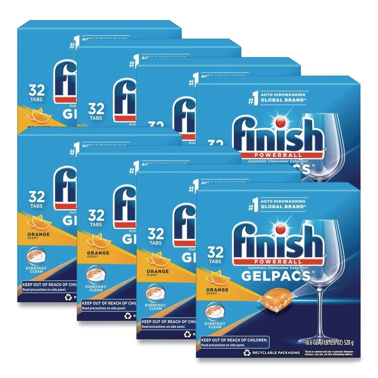 FINISH Dish Detergent Gelpacs, Orange Scent, Box of 32 Gelpacs, 8 Boxes/Carton (RAC81053CT)