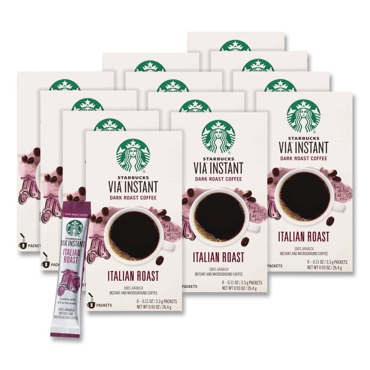 Starbucks VIA Ready Brew Coffee, 0.11 oz, Italian Roast, 8 Packets/Bag, 12 Bags/Carton (SBK12407838CT)