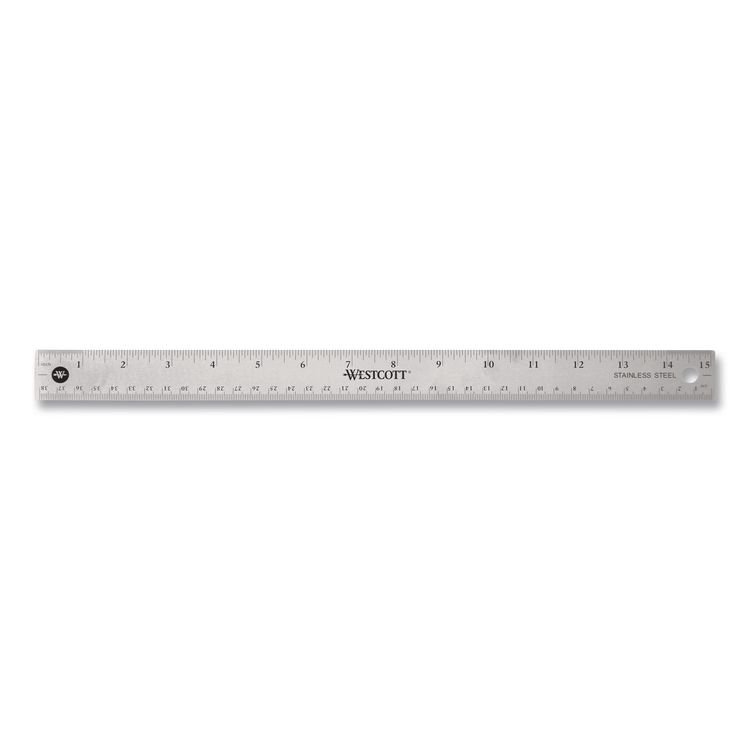 Westcott Stainless Steel Office Ruler With Non Slip Cork Base, Standard/Metric, 15" Long (ACM10416)