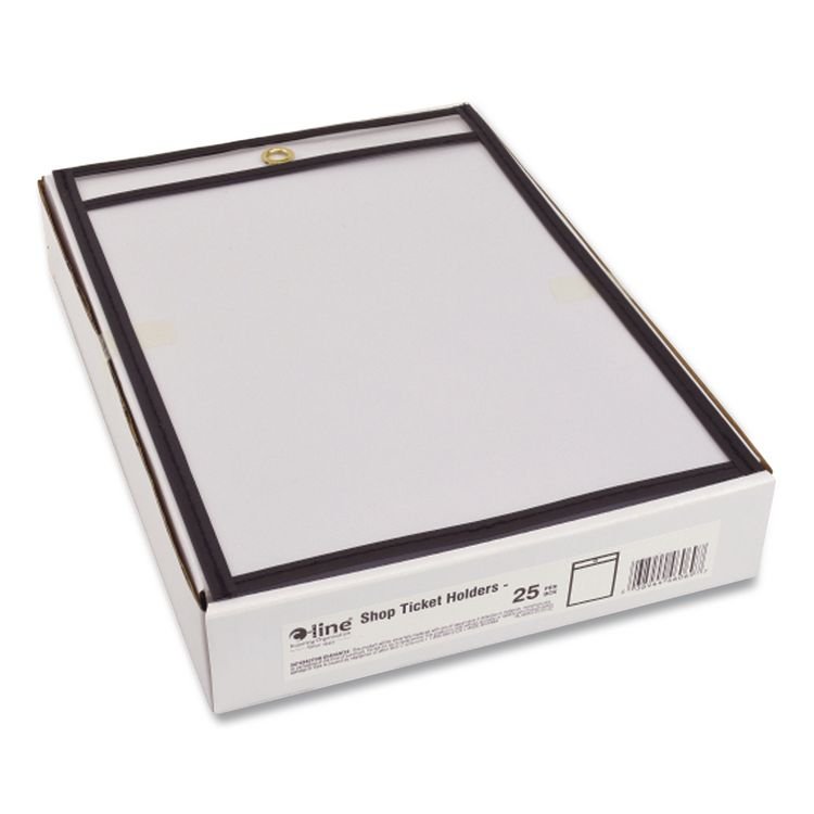 C-Line Stitched Shop Ticket Holders, Super Heavy-Duty, Top Load 5 x 8 Insert, Clear Front, Black Border, 25/Box (CLI46058)