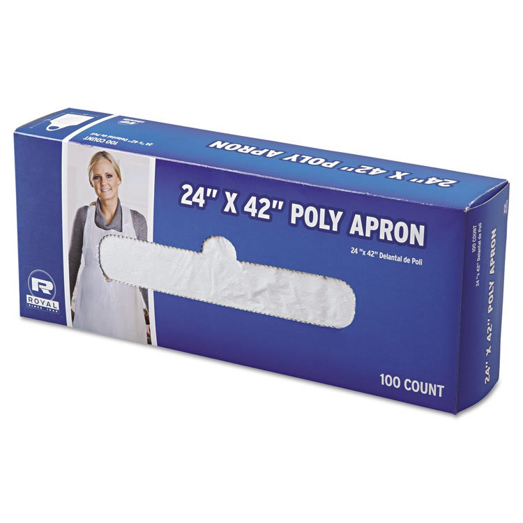 AmerCareRoyal Poly Apron, 24 x 42, One Size Fits All, White, 100/Pack, 10 Packs/Carton (RPPDA2442)