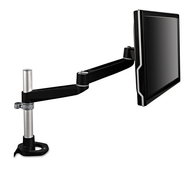 3M Dual-Swivel Monitor Arm, 360 Degree Rotation, +15 Degree/-90 Degree Tilt, 180 Degree Pan, Black/Gray, Supports 30 lbs (MMMMA140MB)