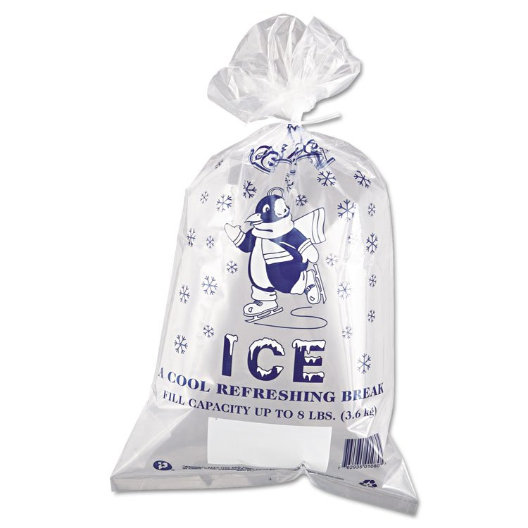 Inteplast Group Ice Bags with Twist-Ties, Ice: Penguin Icon Labeling, 8 lb Capacity, 11" x 20", Clear, 1,000/Carton (IBSIC1120)