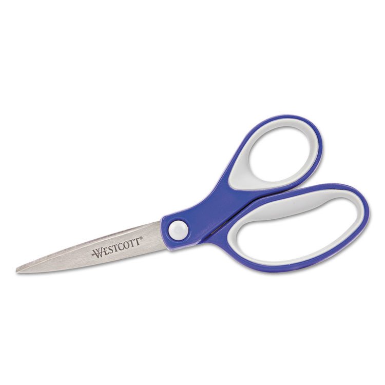 Westcott KleenEarth Soft Handle Scissors, 7" Long, 2.25" Cut Length, Straight Blue/Gray Handle (ACM15553)