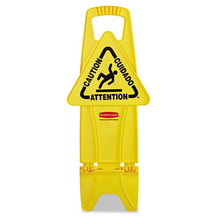 Rubbermaid Commercial Stable Multi-Lingual Safety Sign, 13 x 13.25 x 26, Yellow (RCP9S0900YEL)