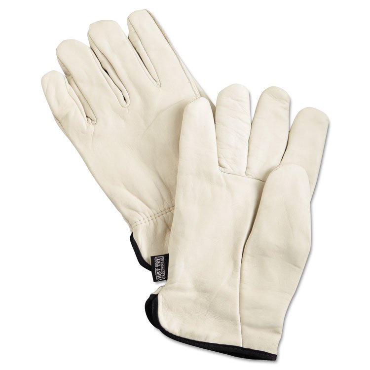 MCR Safety Premium Grade Leather Insulated Driver Gloves, Fleece Lining, Gunn Cut, Straight Thumb, X-Large, Cream, 12 Pairs (MPG3250XL)