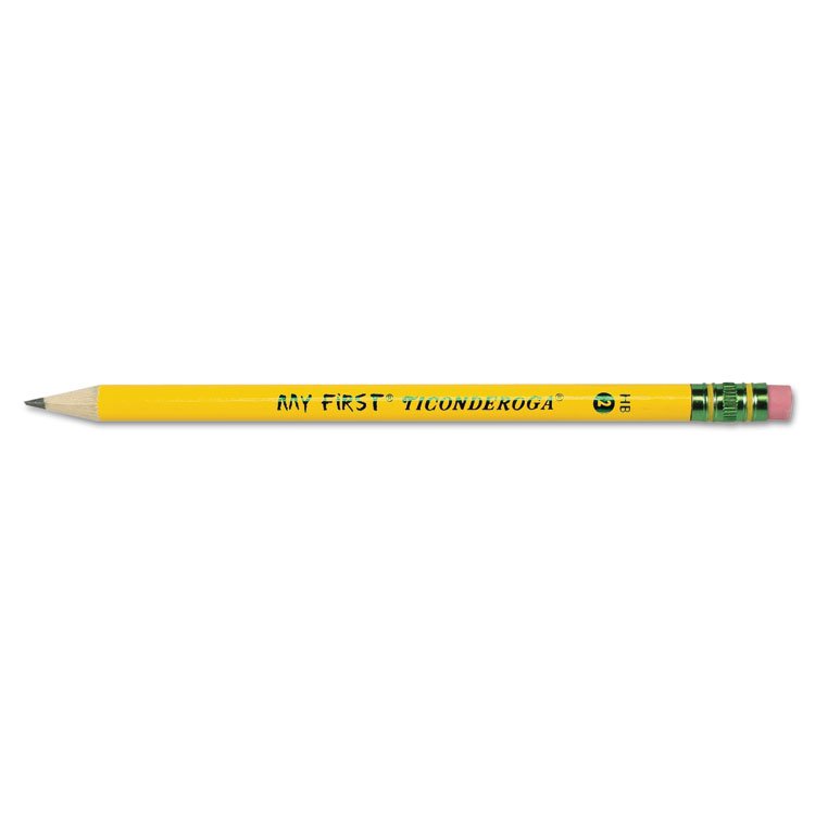Ticonderoga My First Woodcase Pencil with Eraser, HB (#2), Black Lead, Yellow Barrel, Dozen (DIX33312)