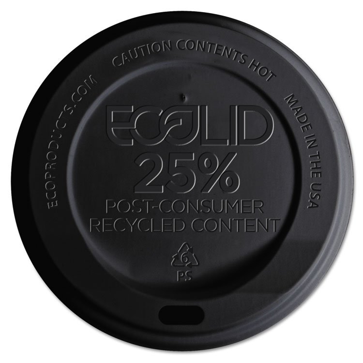 Eco-Products EcoLid 25% Recycled Content Hot Cup Lid, Fits 10 oz to 20 oz Hot Cups, Plastic, Black, 100/Pack, 10 Packs/Carton (ECOEPHL16BR)