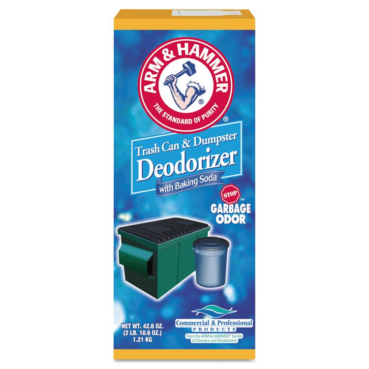 Arm & Hammer Trash Can and Dumpster Deodorizer with Baking Soda, Sprinkle Top, Original, Powder, 42.6 oz Box, 9/Carton (CDC3320084116CT)