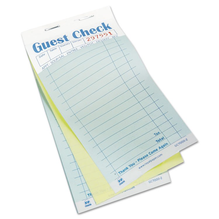 AmerCareRoyal Guest Check Pad, 17 Lines, Two-Part Carbonless, 3.6 x 6.7, 50 Forms/Pad, 50 Pads/Carton (RPPGC70002)