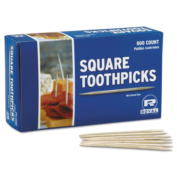 AmerCareRoyal Square Wood Toothpicks, 2.75", Natural, 800/Box, 24 Boxes/Carton (RPPR820SQ)