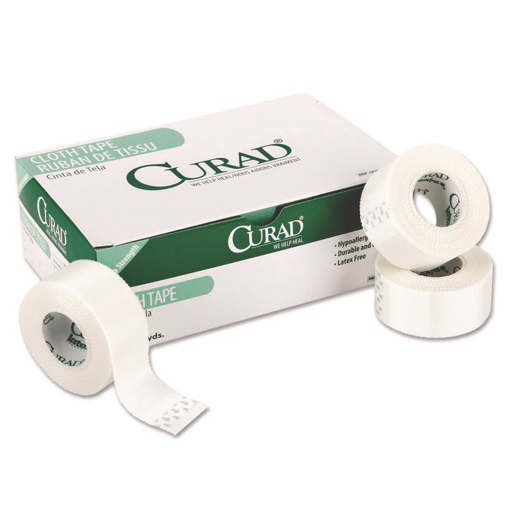 Curad First Aid Cloth Silk Tape, Heavy-Duty, Acrylic/Silk, 1" x 10 yds, White, 12/Pack (MIINON270101)