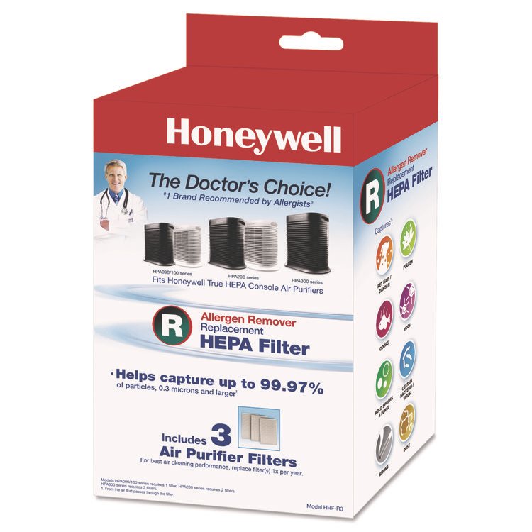 Honeywell Allergen Remover Replacement HEPA Filters, 6.75 x 10.3, 3/Pack (HWLHRFR3)