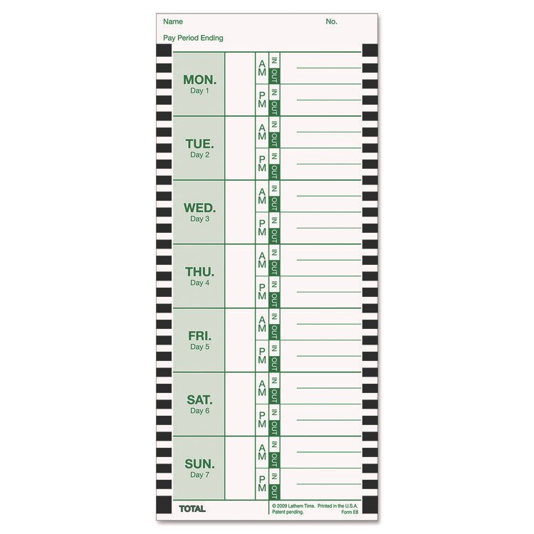 Lathem Time Time Clock Cards for Lathem Time 800P, One Side, 4 x 9, 100/Pack (LTHE8100)